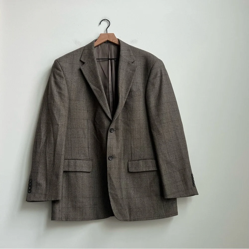 Oscar De La Renta Blazer Mens 44R Brown LambsWool Cashmere Sport Coat Jacket